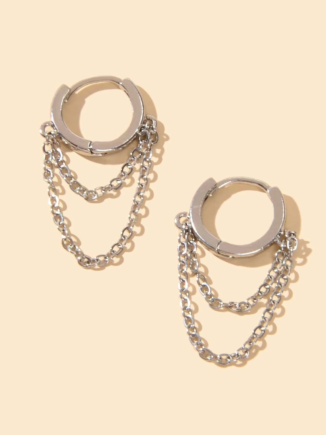 Silver Chain Circle Statement Round Hoop Earrings Women Teens Punk Jewelry Gift