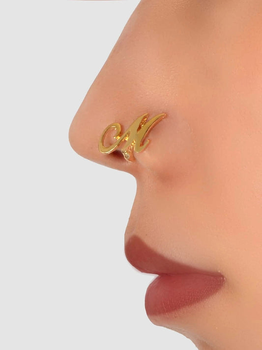 Gold Letter M Shape Small Fake Nose Ring Lip Ear Nose Body Piercing Stud Jewelry