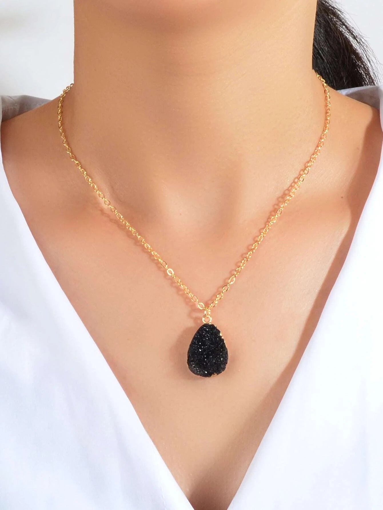 Boho Chic Gold Chain Colorful Stone Resin Water Drop Pendant Ethnic Necklace