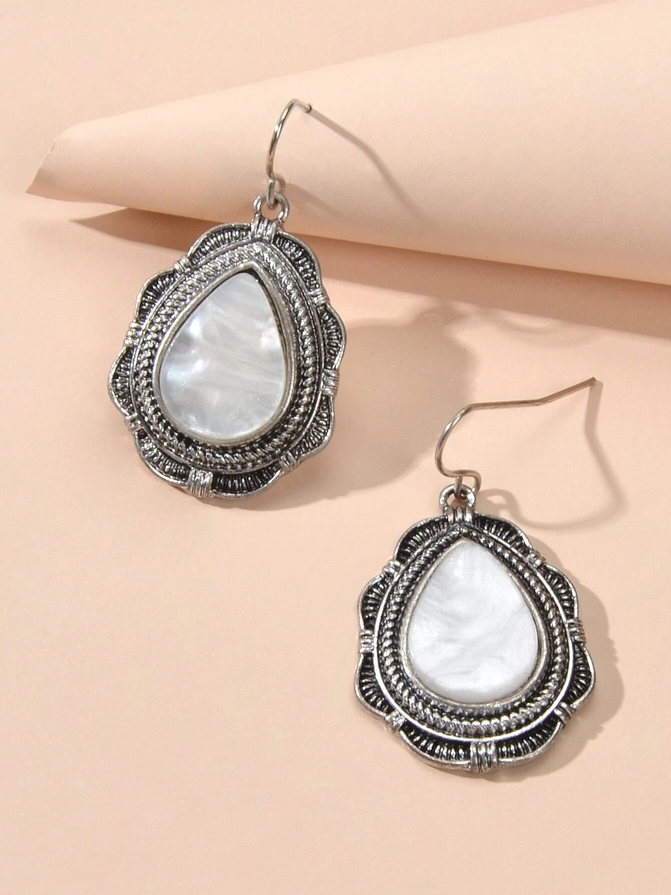 Tribal Ethnic Antique Silver Opal Water Drop Earrings Vintage Accessories Gift