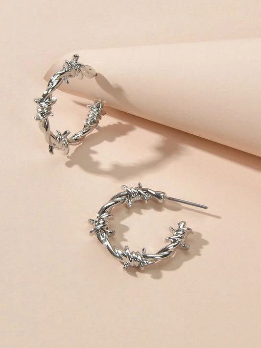 Silver Metal Geometric Small Hoop Earrings Women Accessories Ear Stud Jewellery