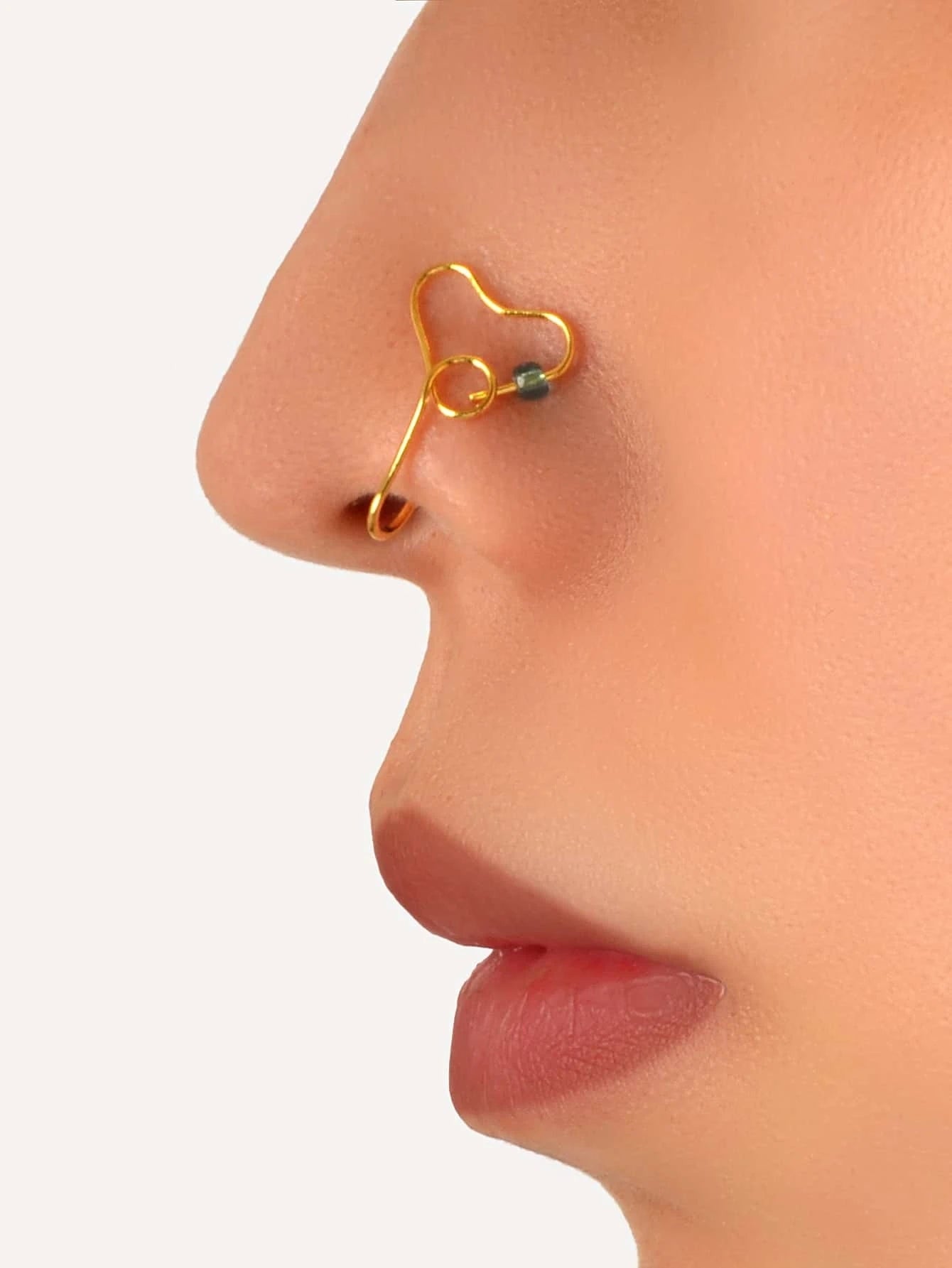 1 pc Gold Heart Bead Fake Nose Ring Lip Ear Nose Body Piercing Stud Jewellery