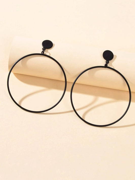 Punk Jewellery Black Minimalist Big Circle Drop Dangle Earrings Accessories Gift