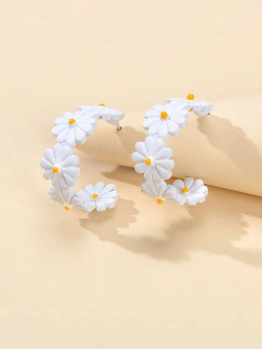 Lovely Jewellery White Flower Stud Hoop Earrings Women Fashion Accessories Gift