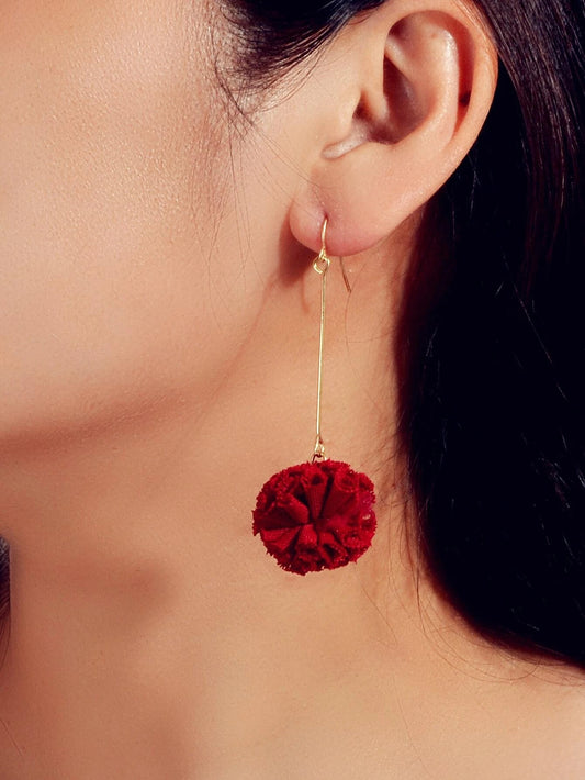 Red Flower Ball Drop Dangle Earrings Beautiful Women Girls Accessories Jewellery