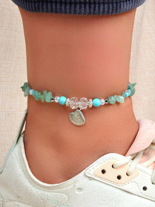 Handmade Green Stone Shell Anklet 1pc Barefoot Sandals Ankle Foot Beach Jewelry