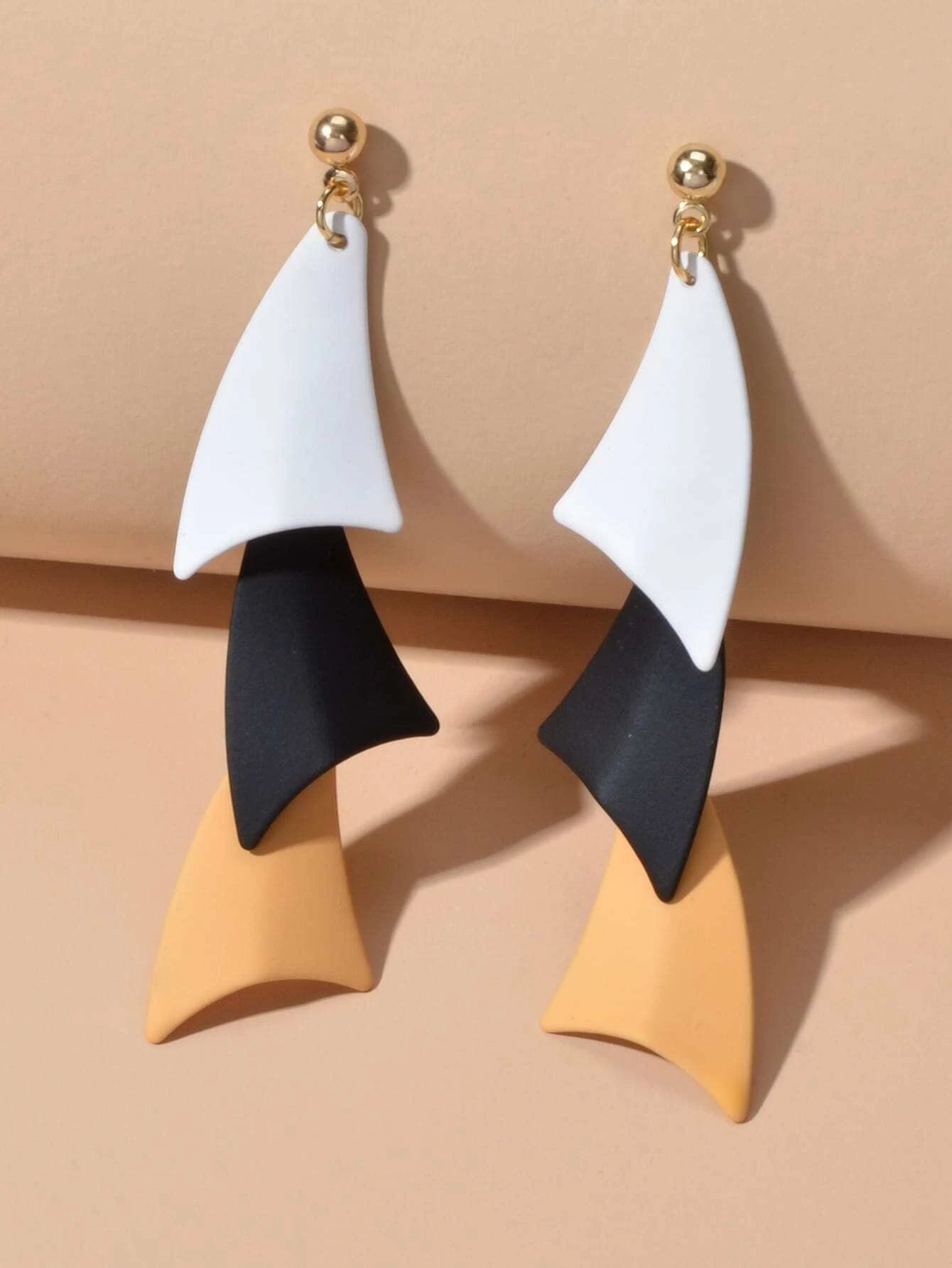 Tiered Black White Orange Geometric Drop Earrings Women Girls Stud Accessories