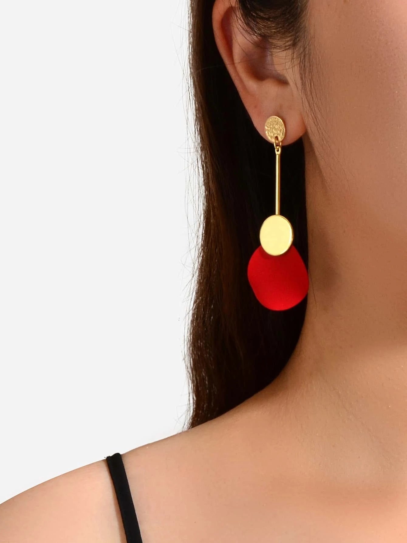 Gold Metal Red Green Geometric Chandelier Pendant Earrings for Women Teens Girls