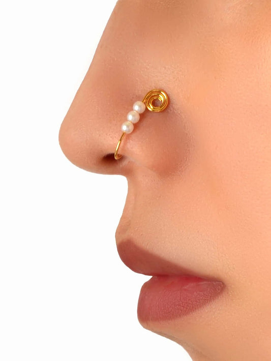 1pc Geometric Circle Pearl Fake Nose Ring Lip Nose Body Piercing Stud Jewellery