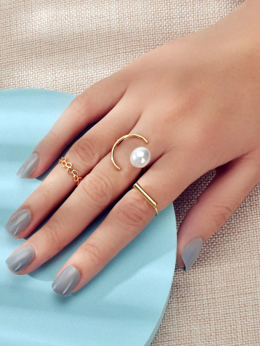 3 pcs Pearl Decor Gold Midi Finger Knuckle Rings set Teens Party Jewellery Gift