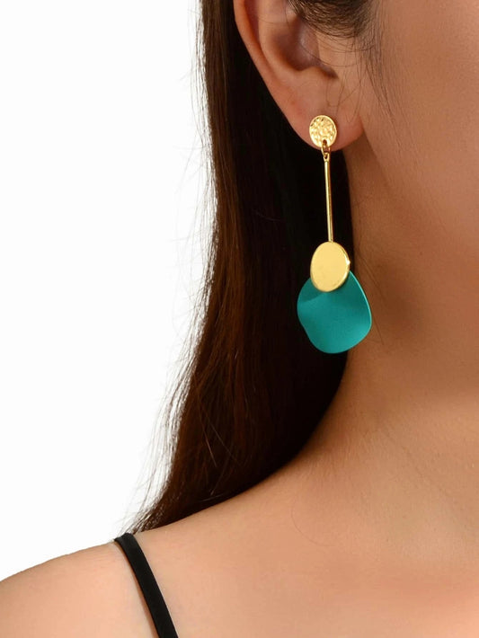 Gold Metal Red Green Geometric Chandelier Pendant Earrings for Women Teens Girls