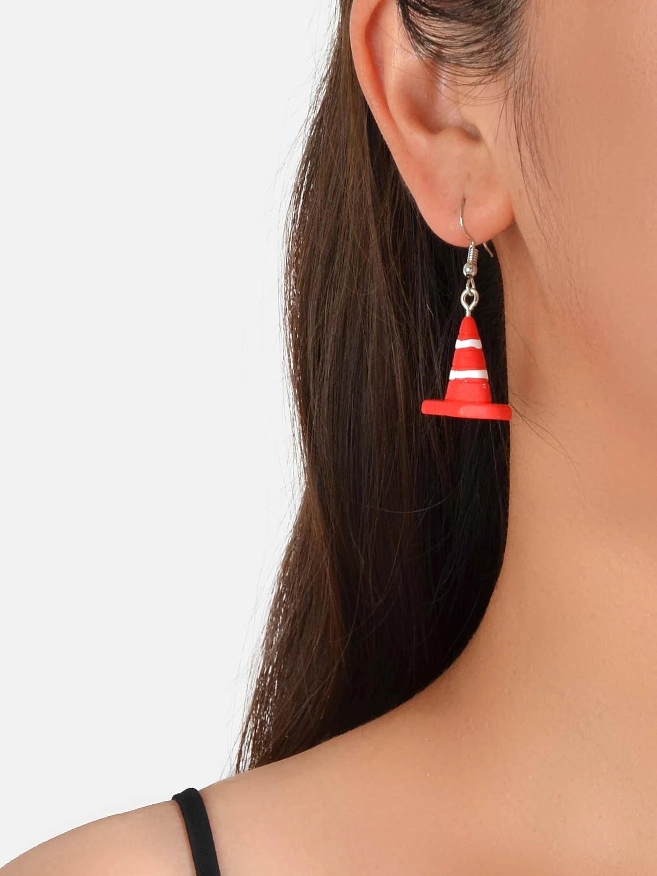 Punk Red Resin Acrylic Traffic Mark Cone Shape Drop Dangle Earrings Funny Gift