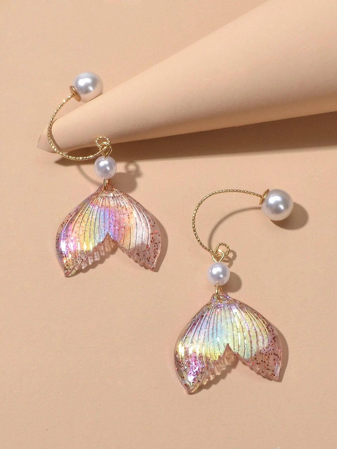 New Statement Pearl Decor Mermaid Tail Drop Earrings Shiny Women Teens Jewellery