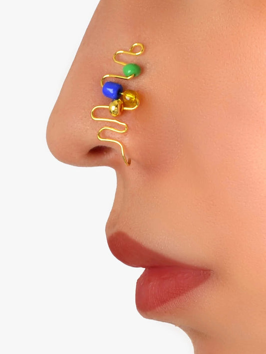 1 pc Fake Nose Ring Blue Green Beads Spiral Nose Stud Piercing Faux Nose Rings