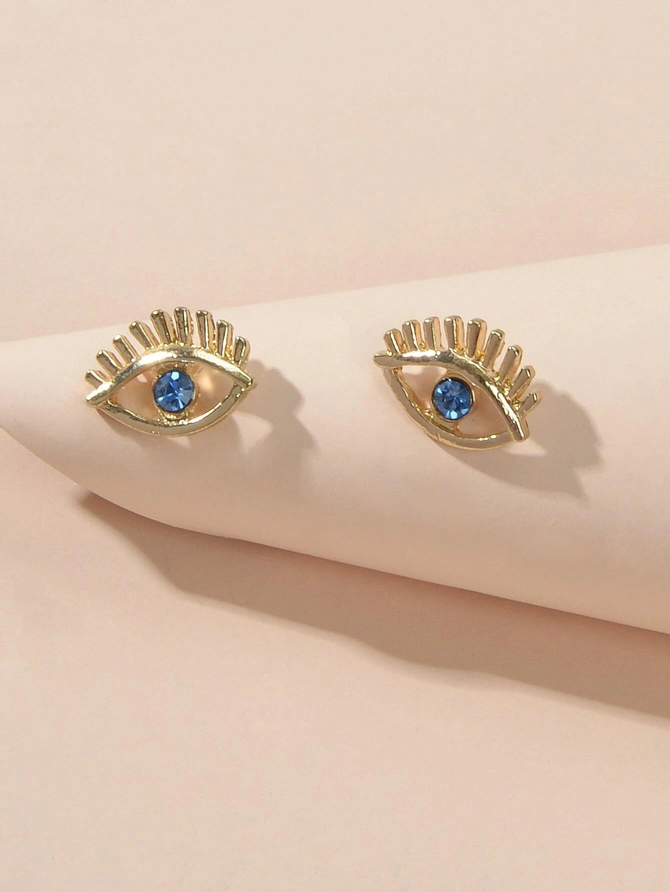 Blue Hotpink Rhinestone Decor Eye Shape Stud Earrings Women Girls Dainty Gifts