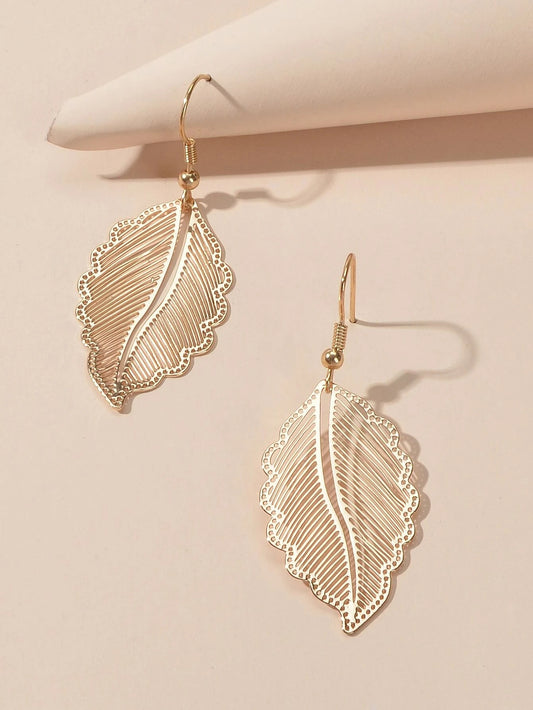 Hollow out Gold Tropical Leaf Drop Earrings Eardrop Accessories Dainty Jewellery