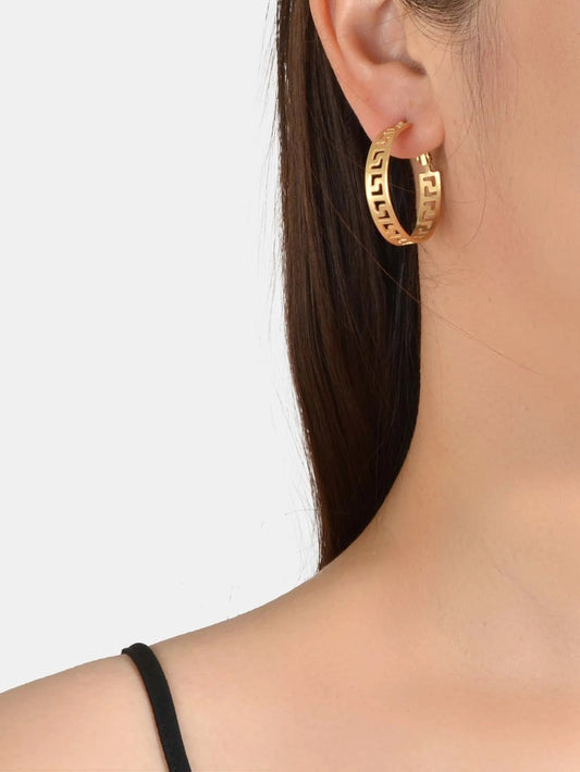 Women Gold Metal Hollow out Geometric Big Hoop Statement Earrings Accessories