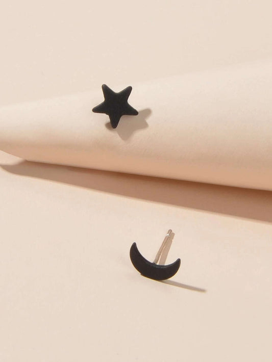 Minimalist Jewellery Star Moon Cute Asymmetric Stud Earrings Stunning Accessory