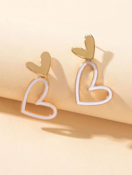 White Enamel Heart Drop Hypoallergenic Stud Earrings Dainty Gift for Women Girls