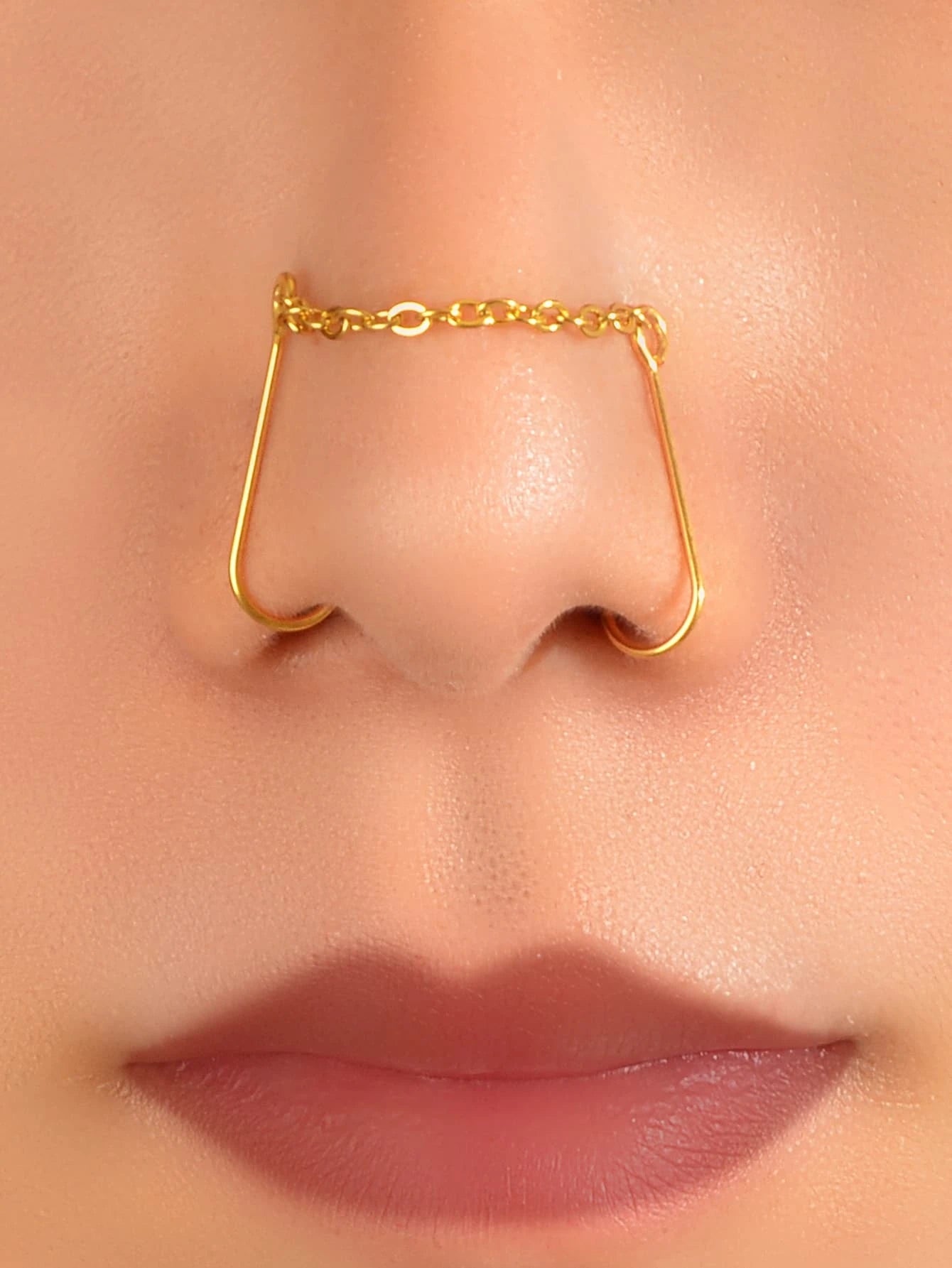 1pc Geometric Chain Link Punk Fake Nose Ring Lip Nose Body Piercing Jewellery