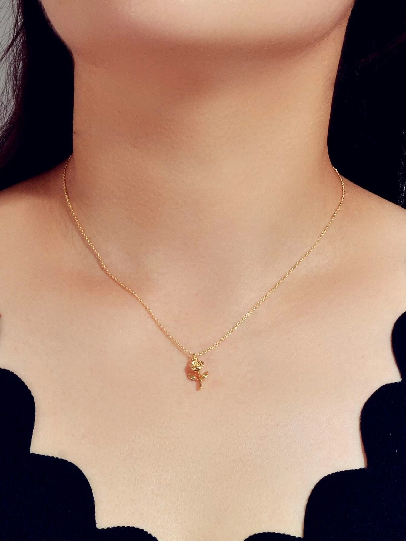 AU Stock Jewellery Gold Chain Rose Flower Charm Necklace Teens Women Lover Gift