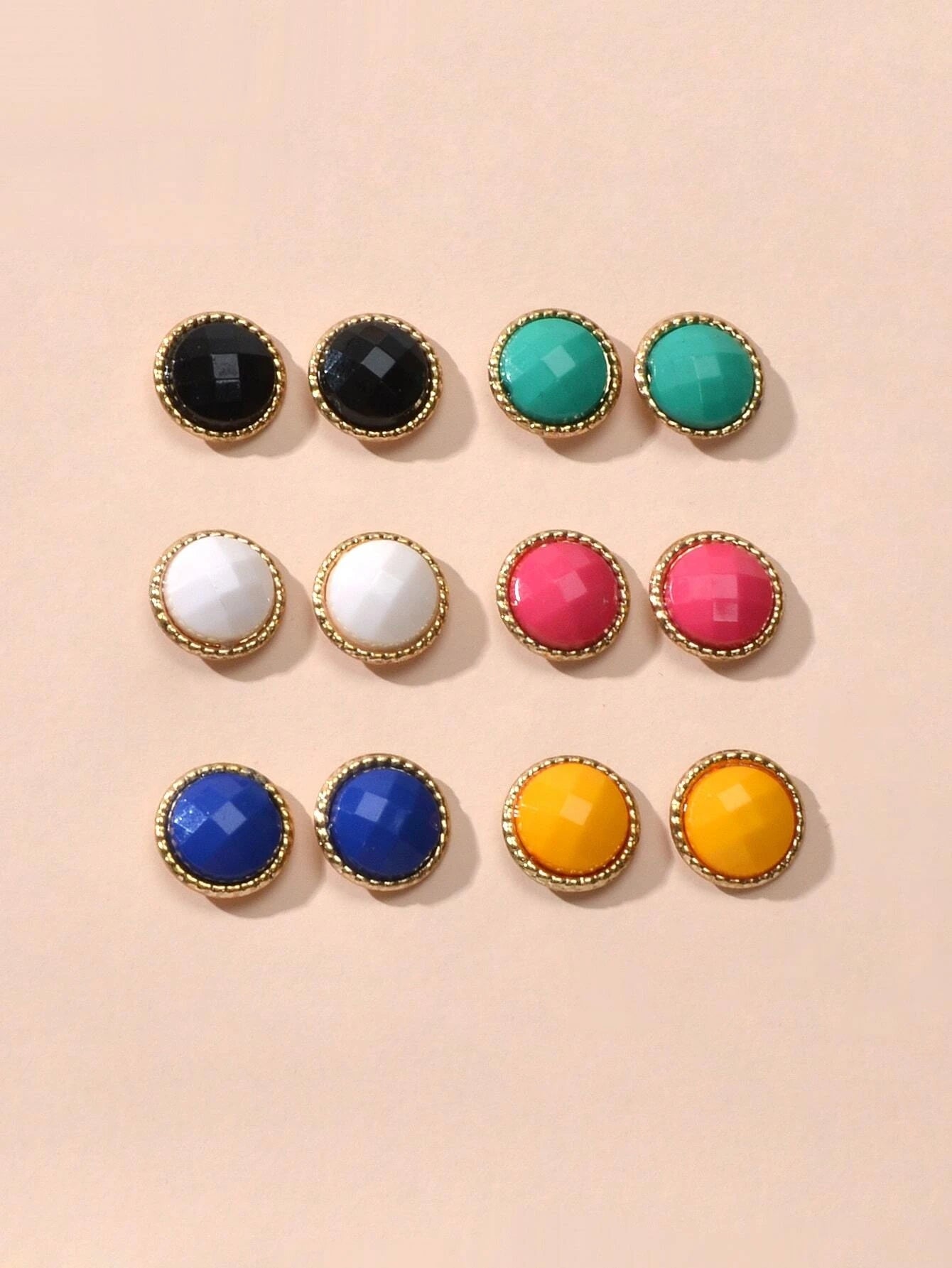 6 pairs Colourful Round Beads Small Stud Earrings Funny Gifts for Best Friends