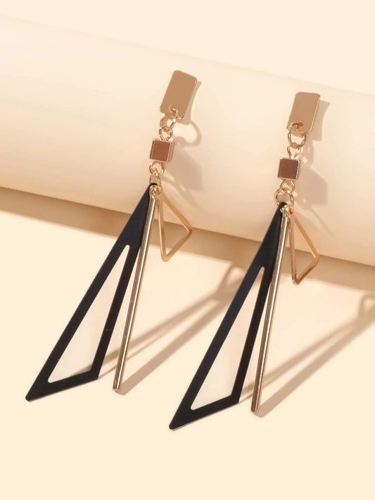 Gold Metal Geometric Triangle Dangle Stud Earring Women Textured Accessories