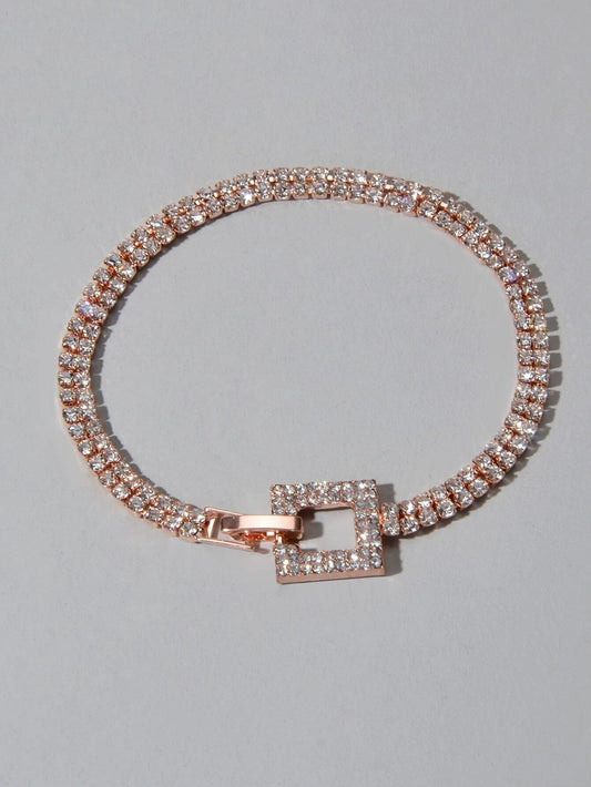 Textured Jewelry Full Rhinestone Rosegold Geometric Chain Women Tennis Bracelet