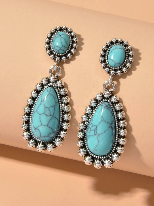 Traditional Jewellery Ethnic Antique Boho Oxidized Turquoise Water Drop Earrings