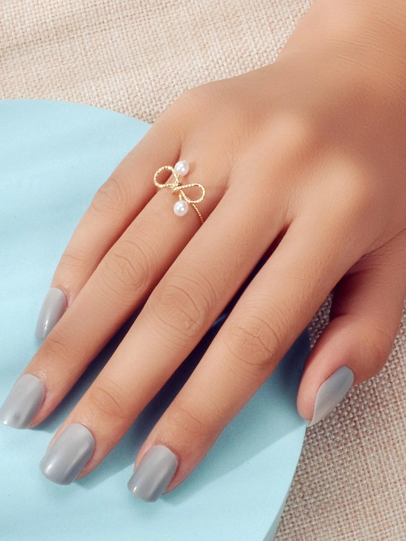 Fashion Jewellery Pearl Gold Bow Cute Finger Ring Beautiful Party Accessories