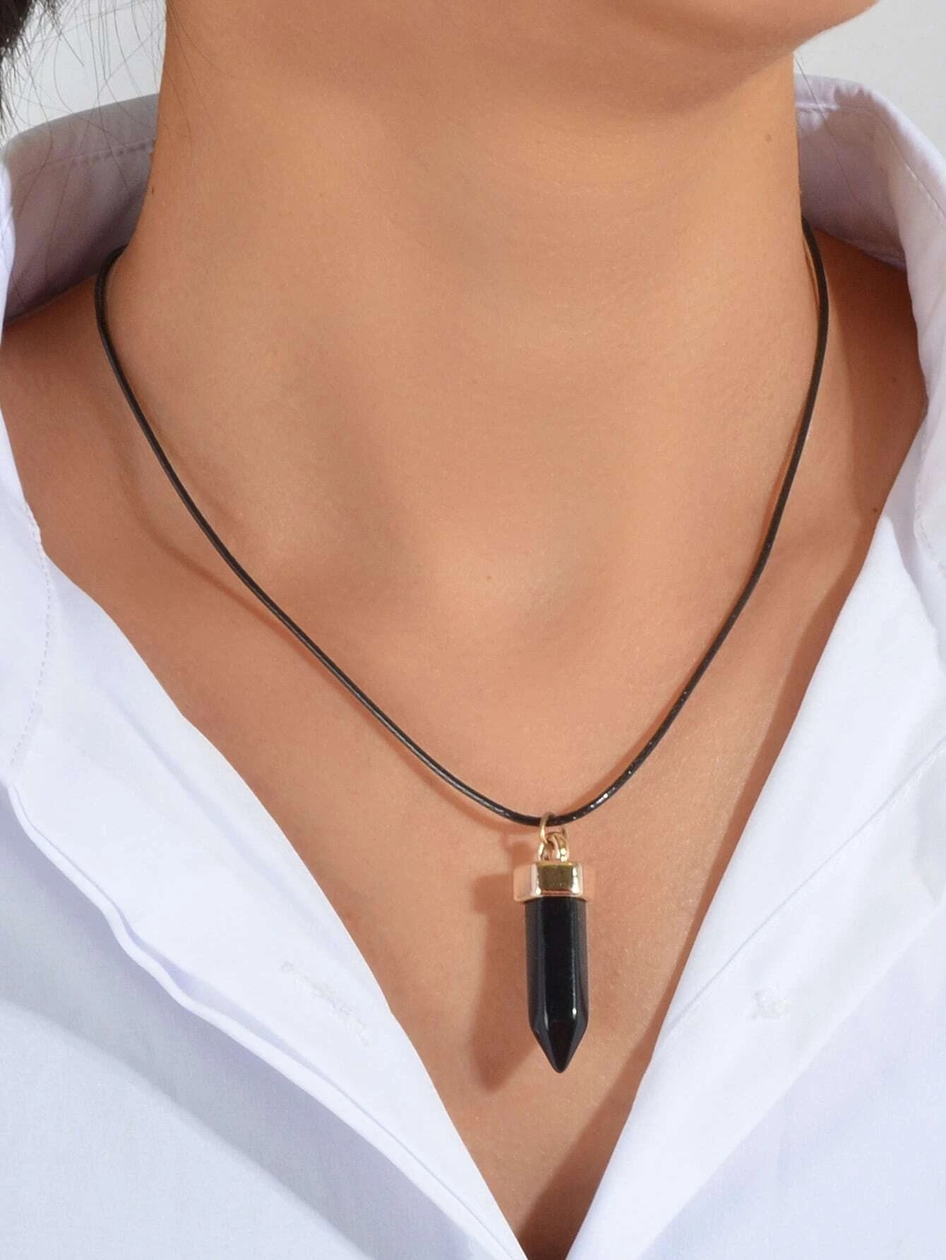 Boho Jewelry Black Leather Rope Colorful Bullet Shape Textured Pendant Necklace