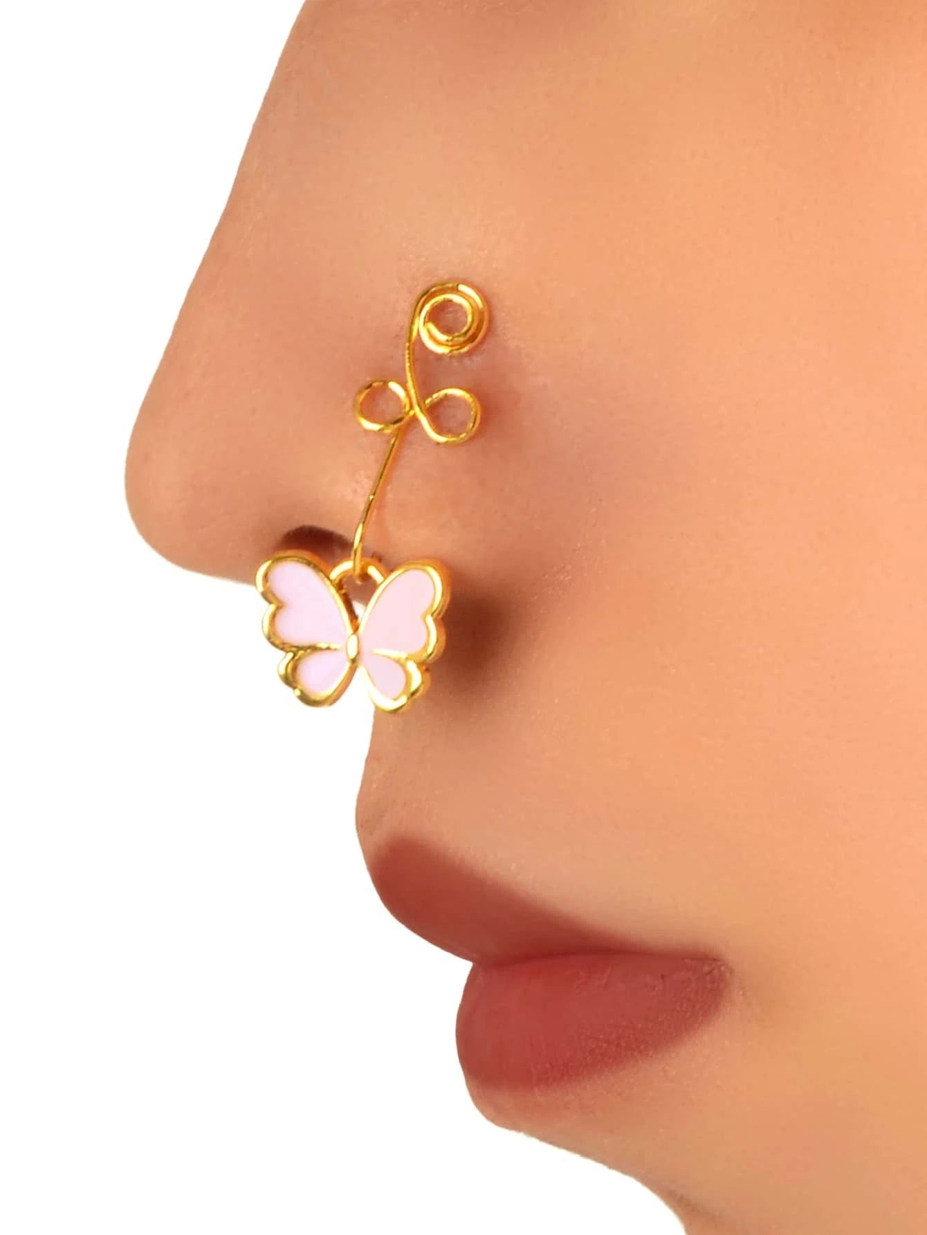 1 pc Piercing Nose Bone Studs Colorful Enamel Butterfly Nose Ring Faux Lip Ear