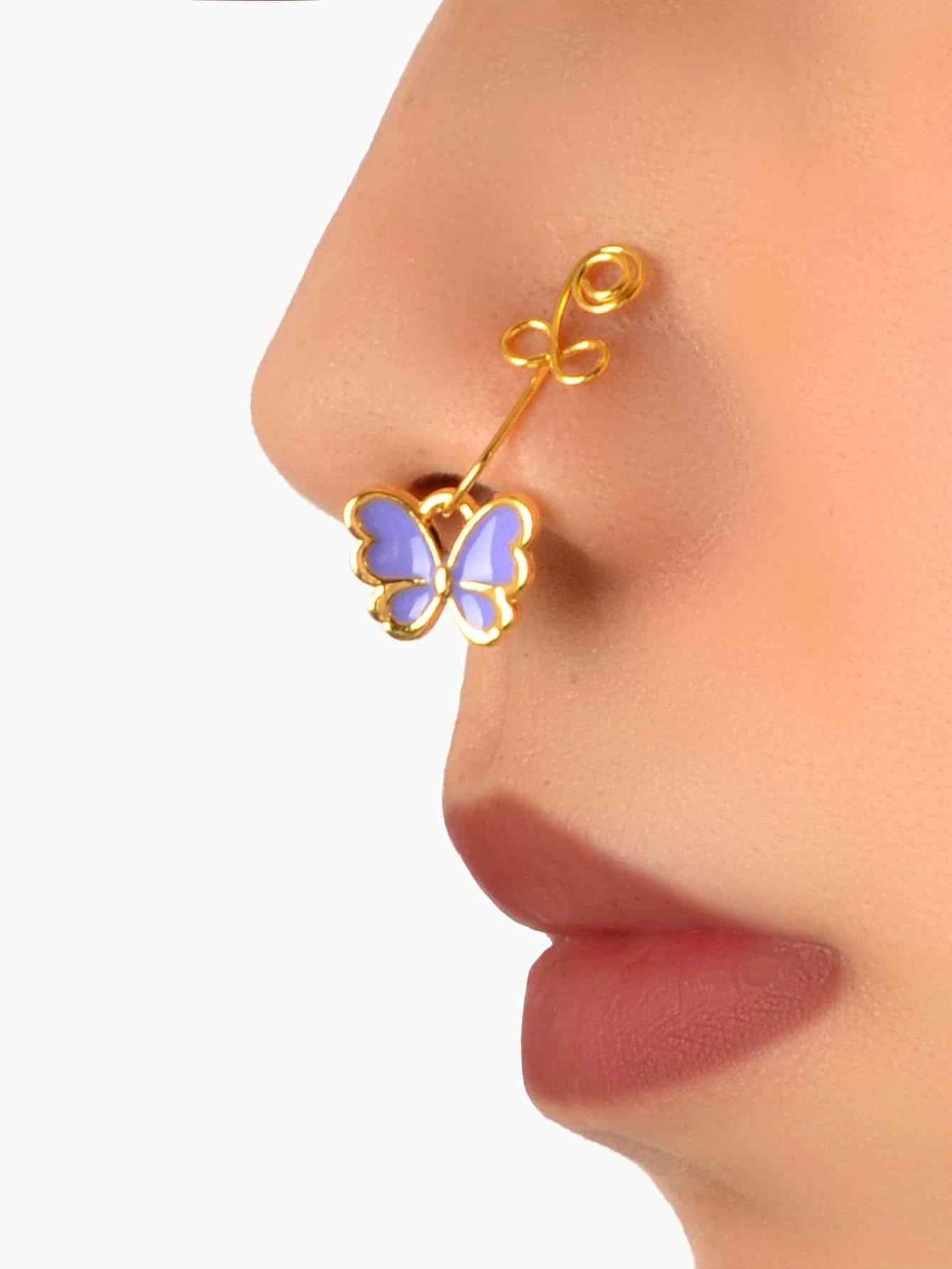 1 pc Piercing Nose Bone Studs Colorful Enamel Butterfly Nose Ring Faux Lip Ear