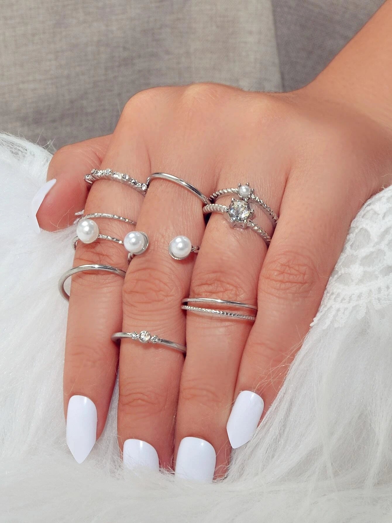 AU Stock 8pcs Pearl Rhinestone Geometric Cuff Knuckle Rings set Girls Teens Gift