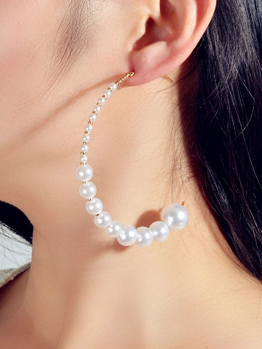 Retro Jewellery Big Pearl Statement Hoop Earrings Fashion Women Accessories