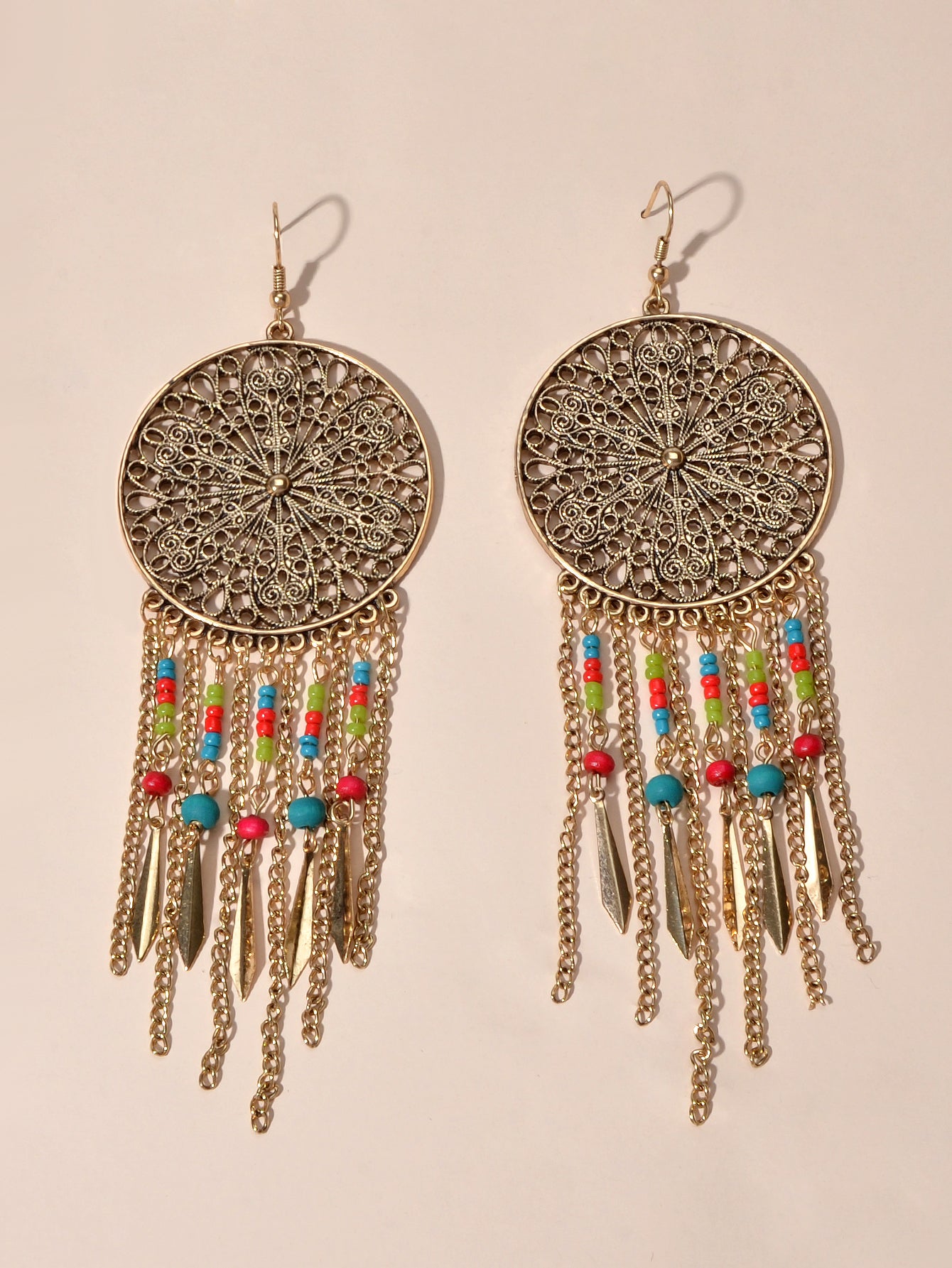 Antique Ethnic Jewellery Multicolour Seed Beads Tassel Dangle Bohemian Earrings