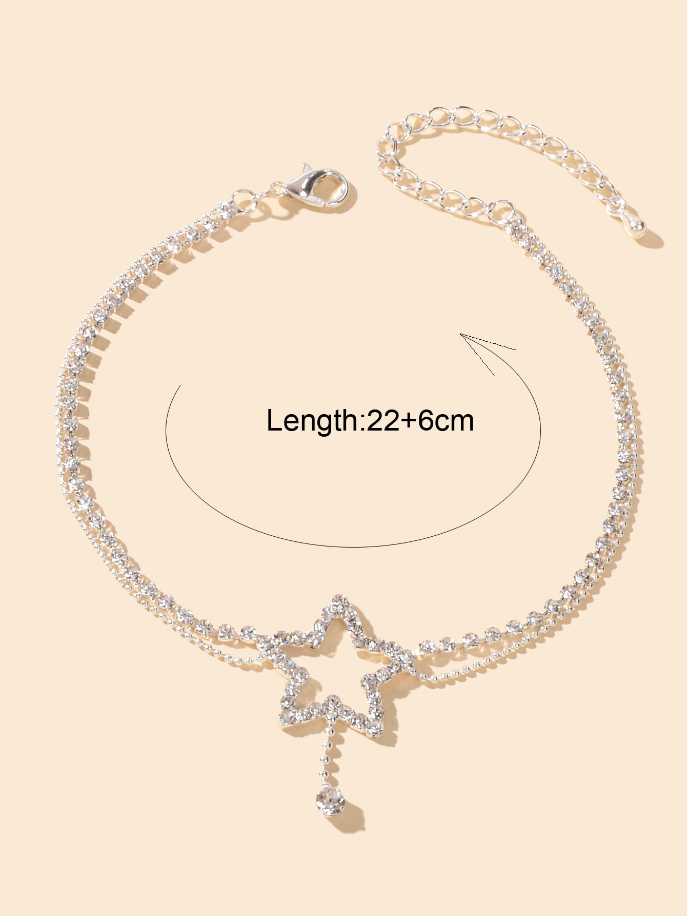 Rhinestone Silver Chain Star Charm Anklet Layered Boho Beach Ankle Bracelet Gift