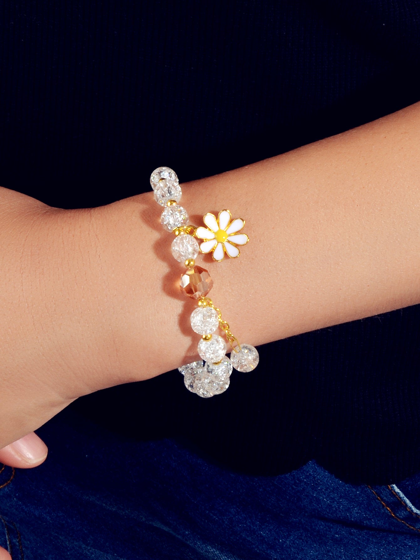 Handmade Beads Chain Flower Charm Bracelet Sweet Girls Teens Jewelry Dainty Gift