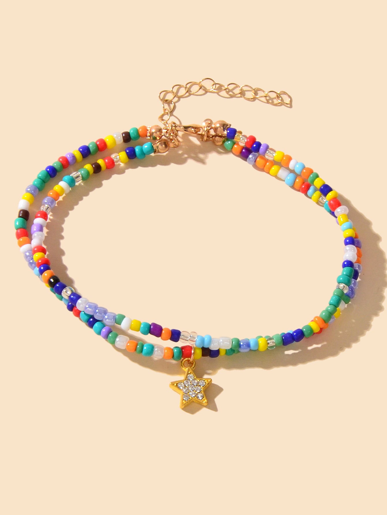 Holiday Foot Jewellery Layered Star Multicolor Glass Seed Beads Boho Chic Anklet