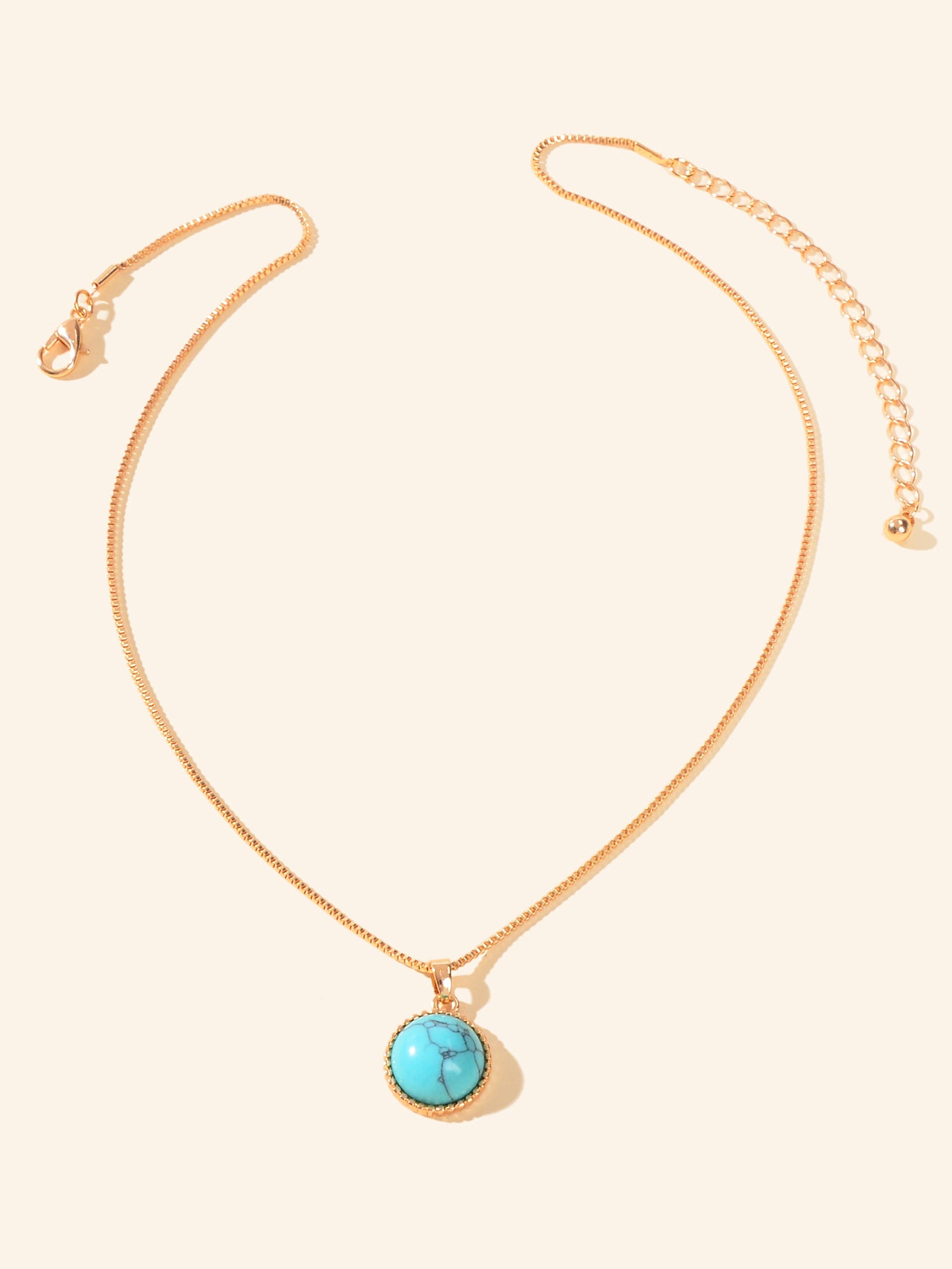 Bohemian Jewelry Gold Chain Round Turquoise Pendant Necklace Ethnic Accessories