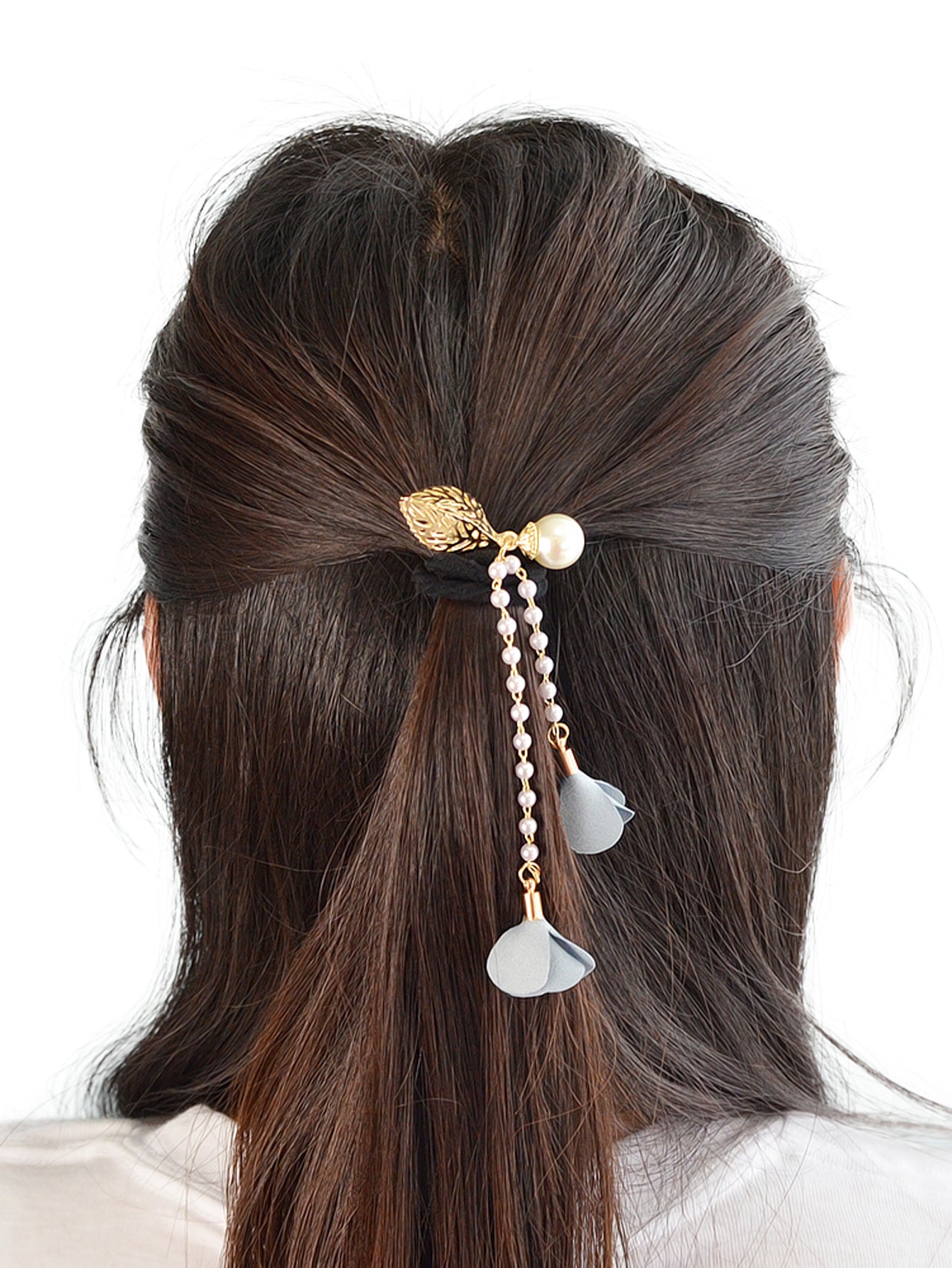 Hair Holder Accessories Pearl Long Chain Headwear Petal Elastic Hair Ties Ropes