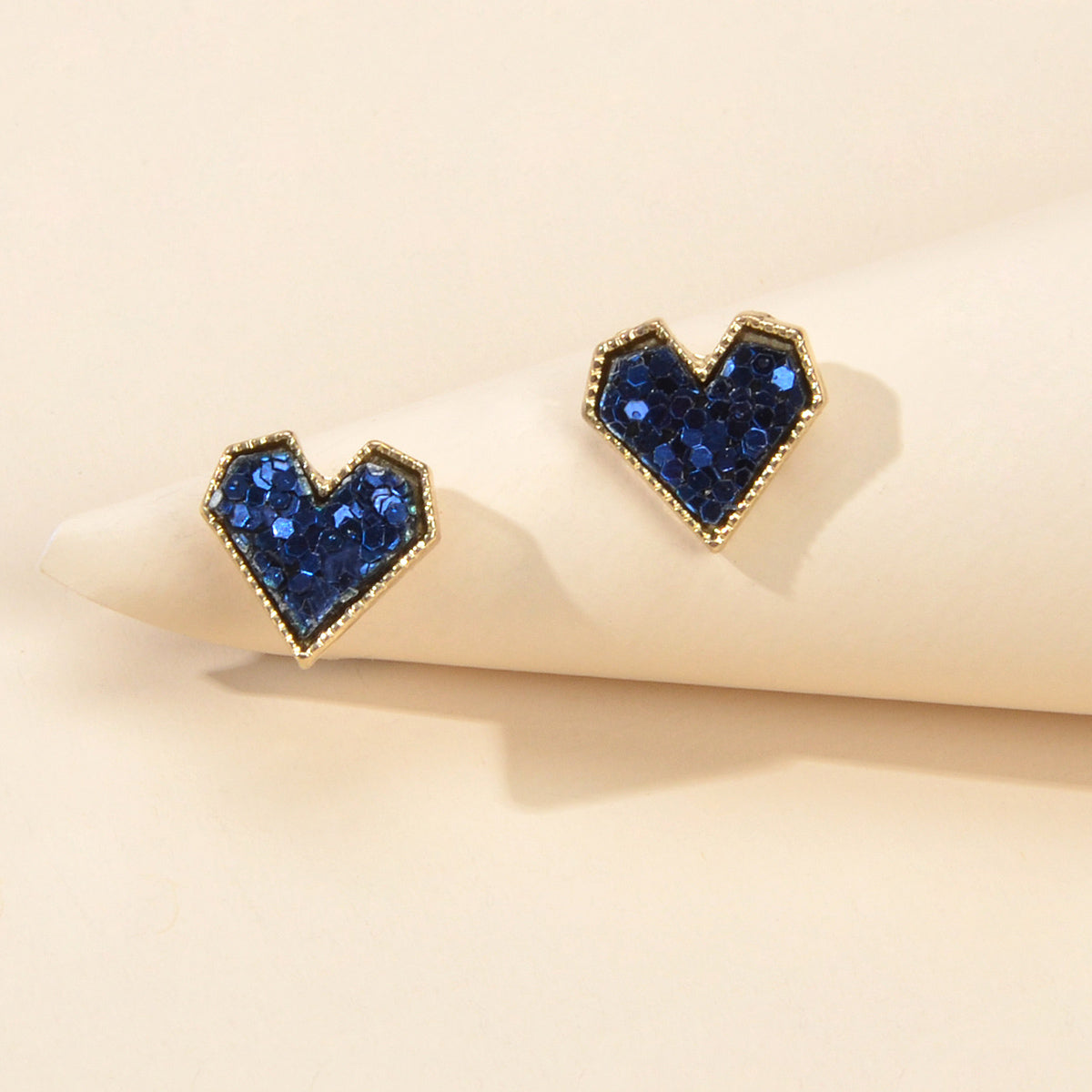 Cute Funny Blue Pink Shining Sequins Heart Stud Classics Wedding Party Earrings