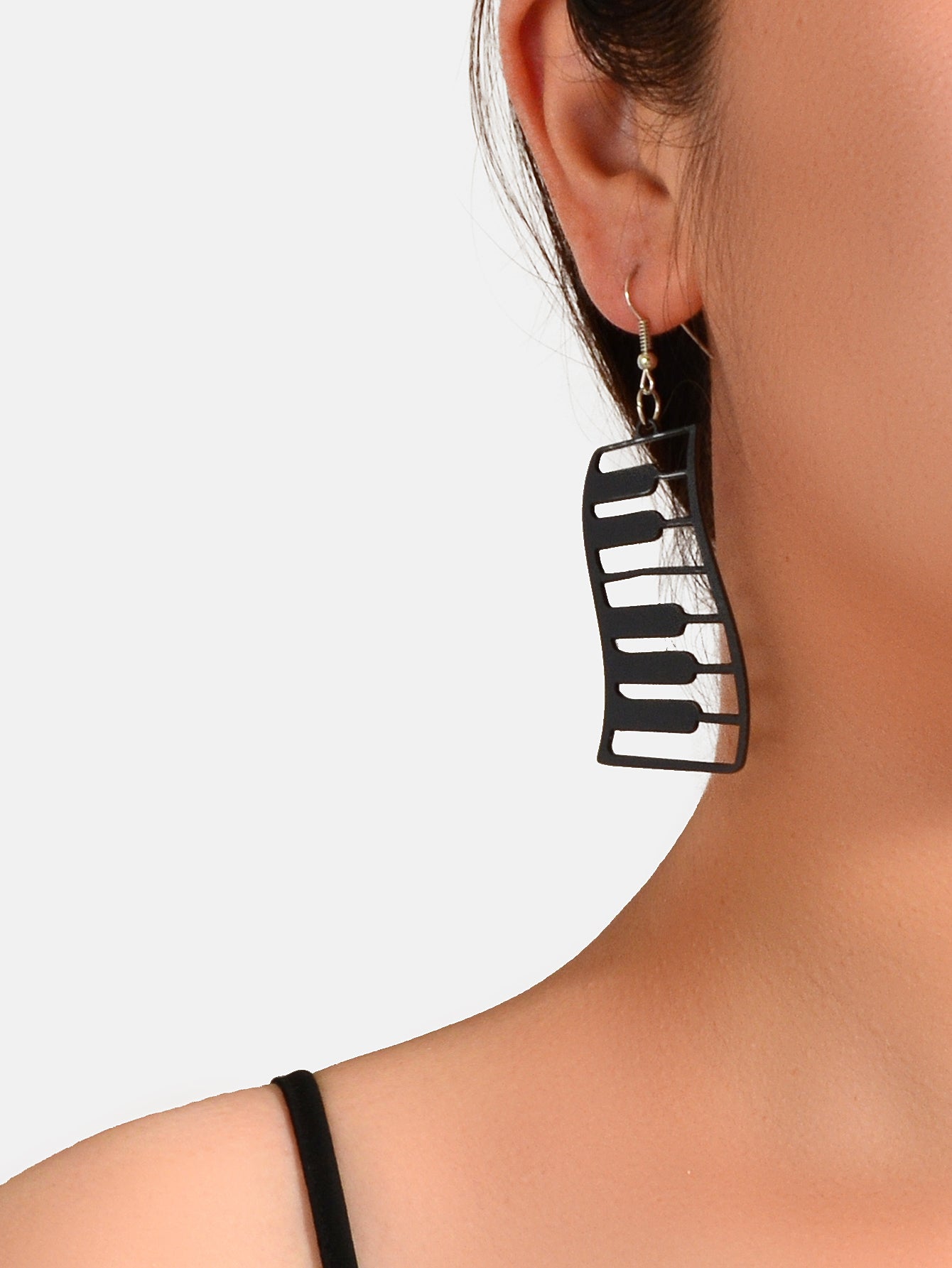 Designer Jewellery Black Resin Piano Keyboard Drop Dangle Statement Earrings