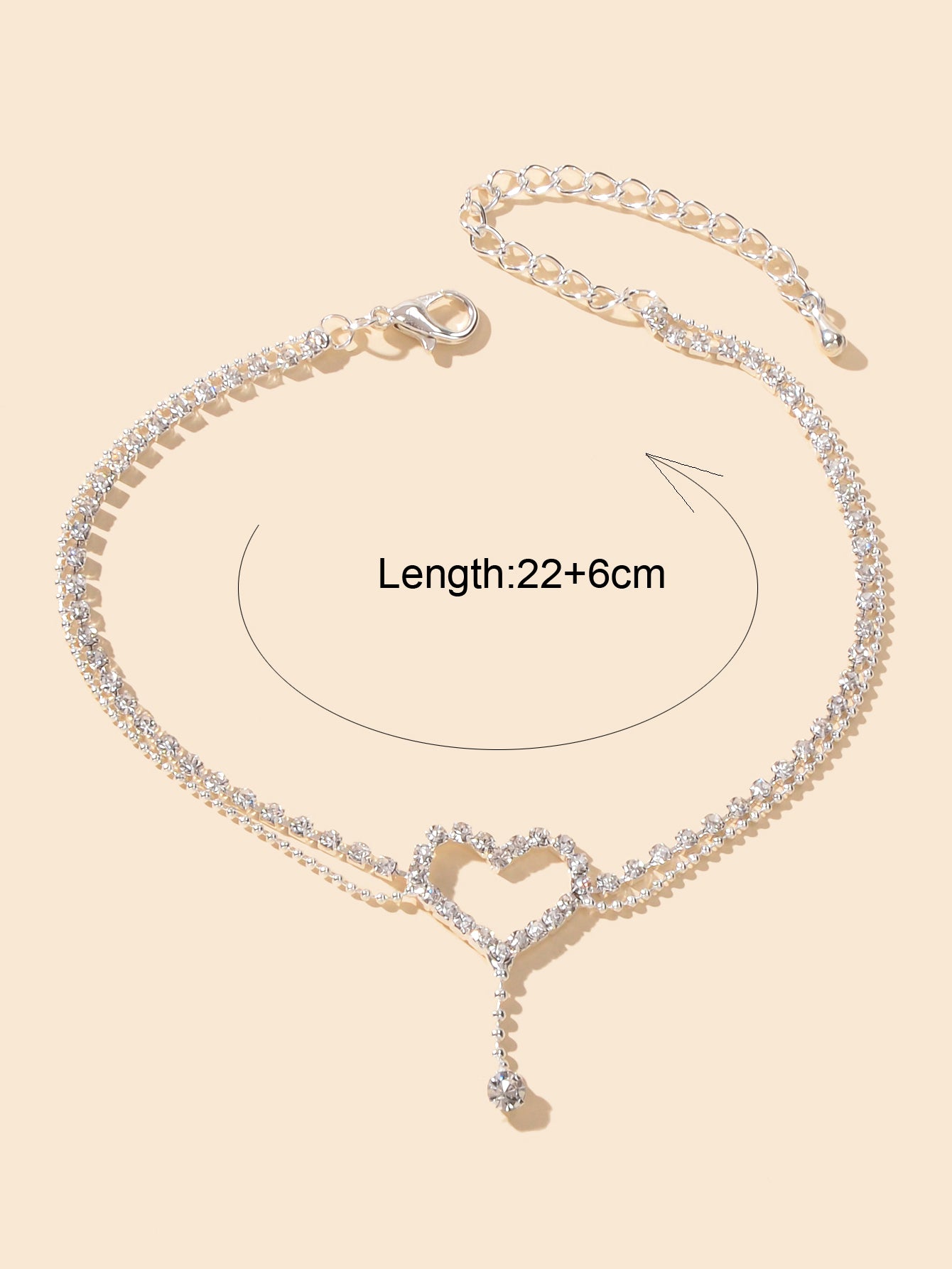 Shiny Double layer Silver Ball Chain Heart Charm Rhinestone Anklet Bracelet Gift