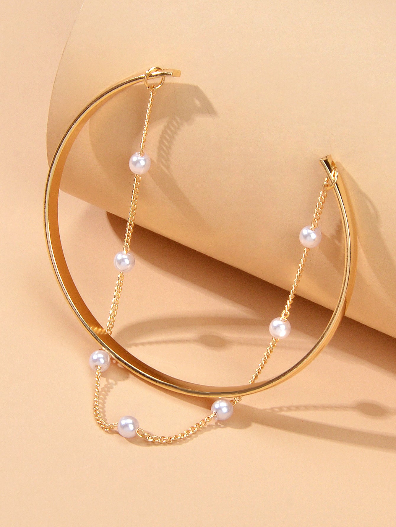 Fashion New Faux Pearl Decor Chain Gold Bracelet Cuff Bangle for Women Jewellery