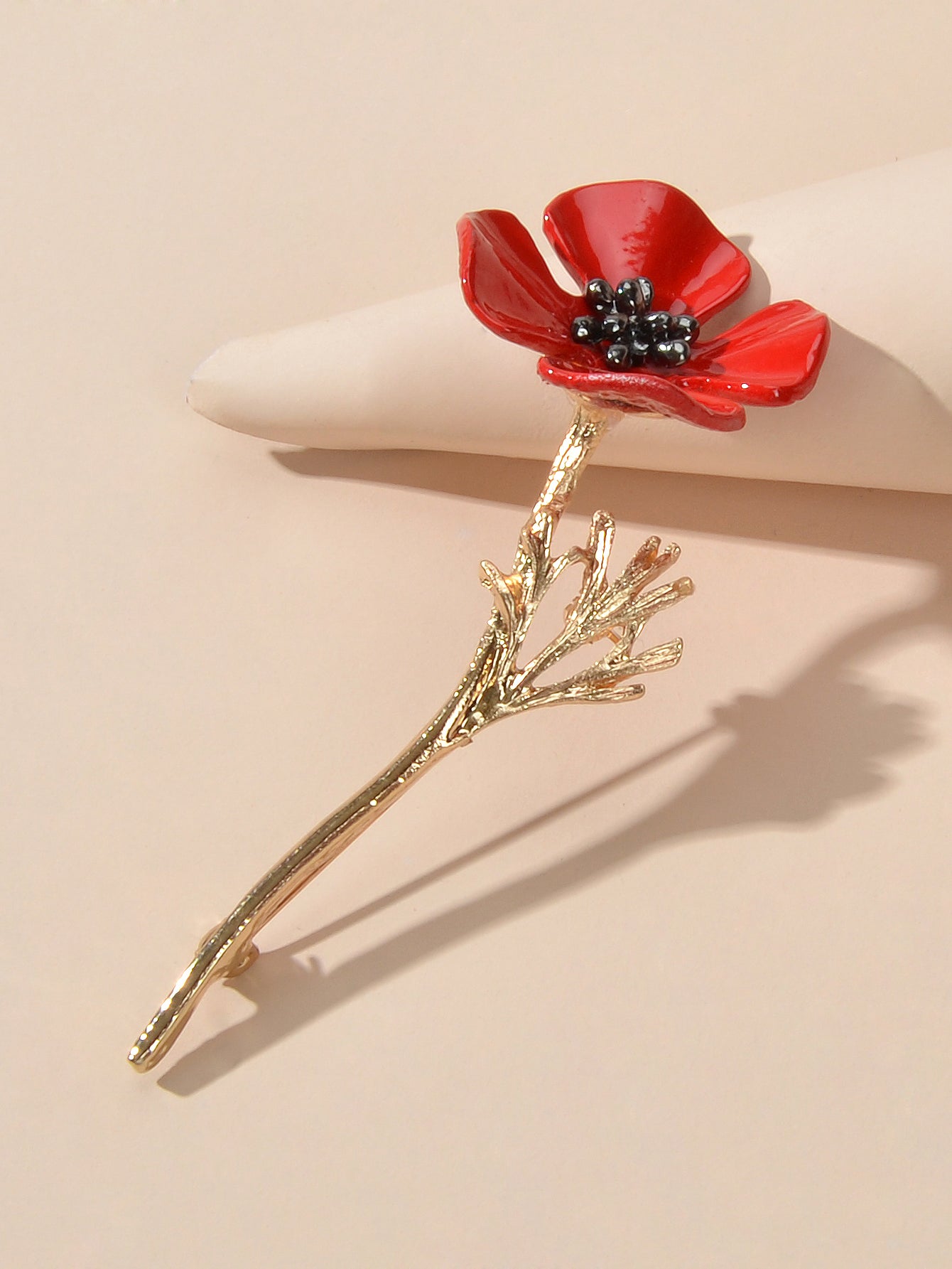 Elegant Jewellery Gold Silver Plated Branch Red Flower Bouquet Brooch Lapel Pin