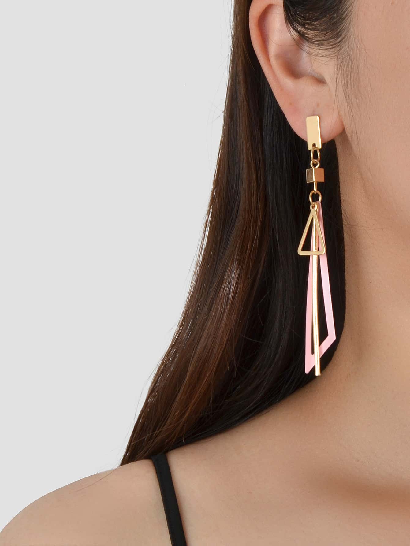 Gold Metal Geometric Triangle Dangle Stud Earring Women Textured Accessories