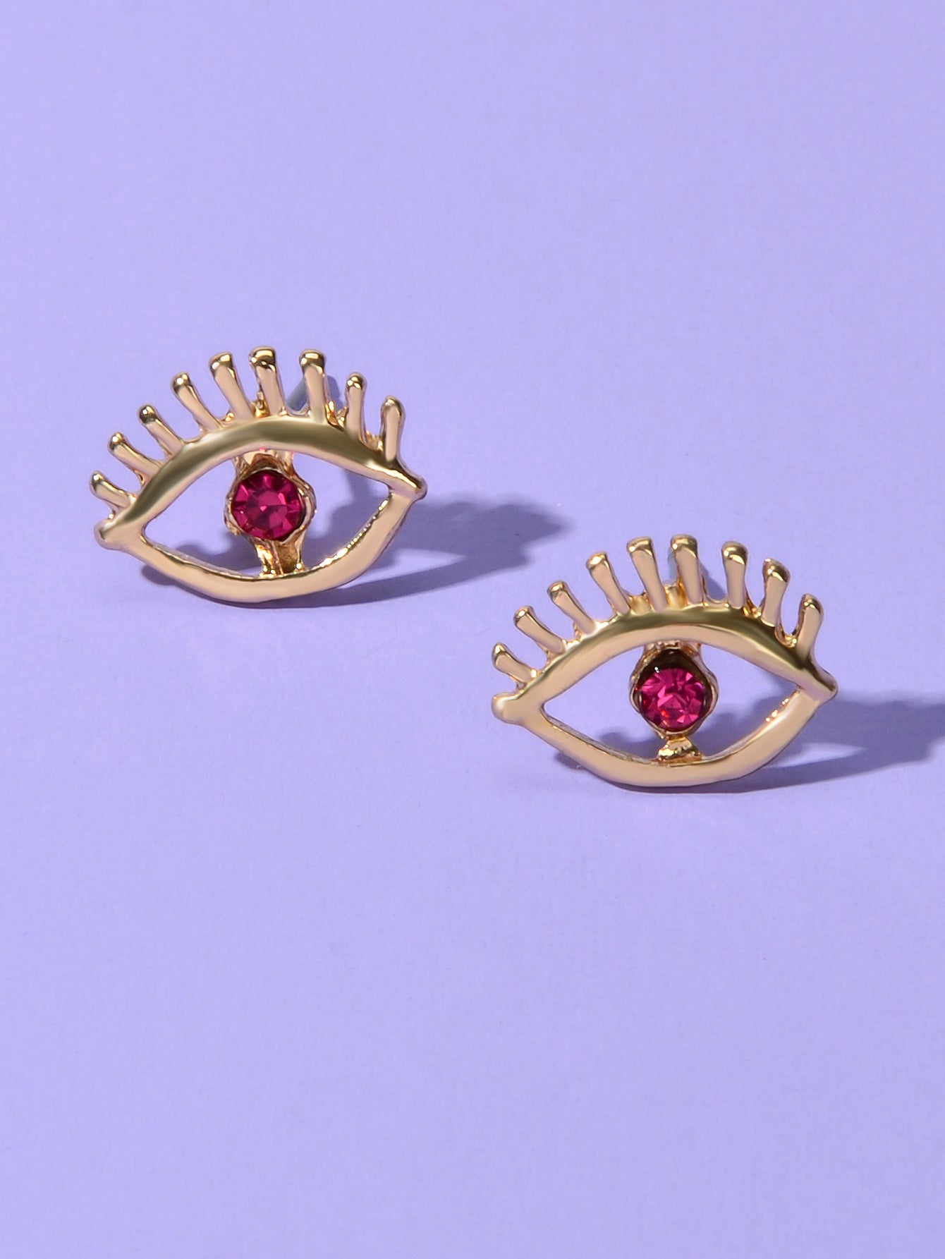 Blue Hotpink Rhinestone Decor Eye Shape Stud Earrings Women Girls Dainty Gifts