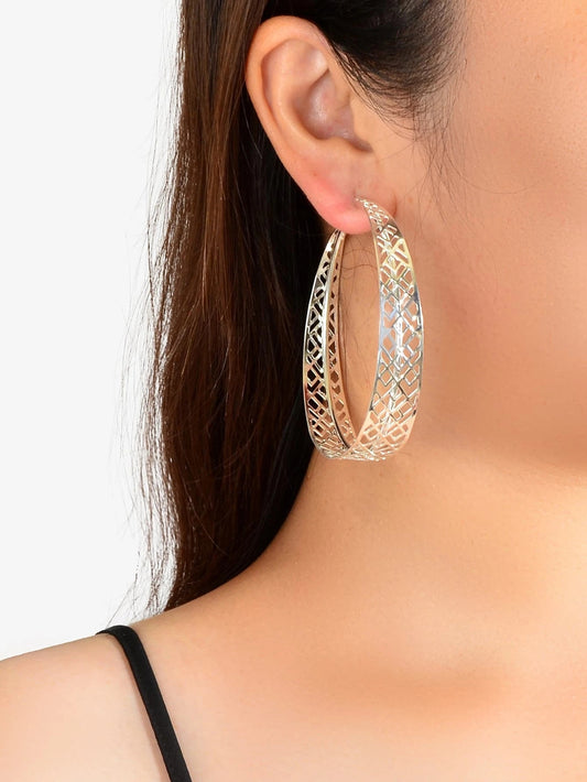 Ethnic Hollow out Geometric Big Statement Hoop Huggie Earrings Chunky Jewellery