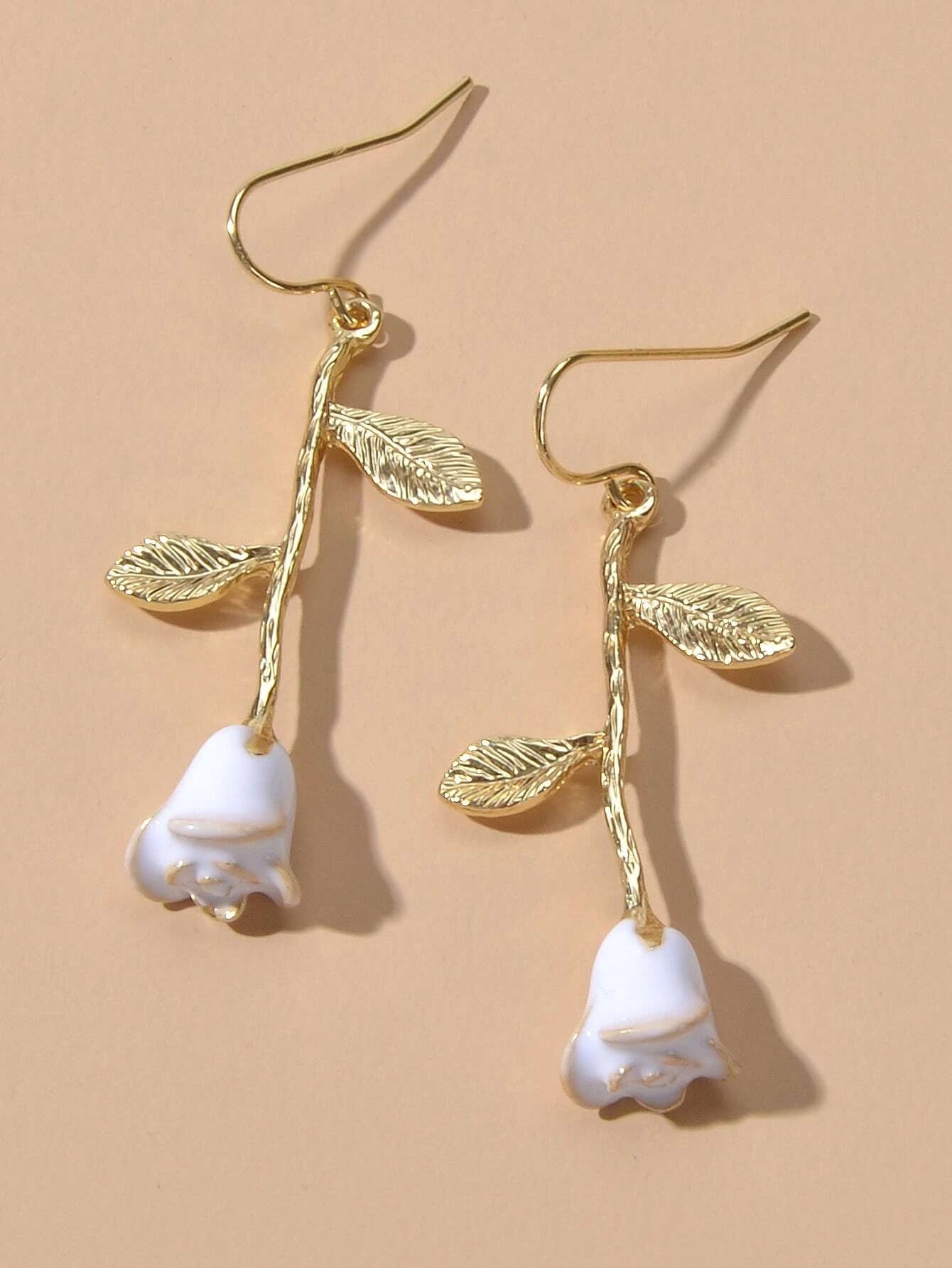 Textured Jewellery White Enamel Flower Gold Drop Earrings Fashion Accessories